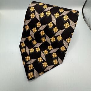 Valentino Cravatte Silk Tie Black Gold Geometric Retro Y2K Pattern 57”x3.75”